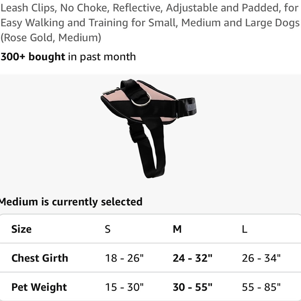 Reflective Rose Gold Dog Harness